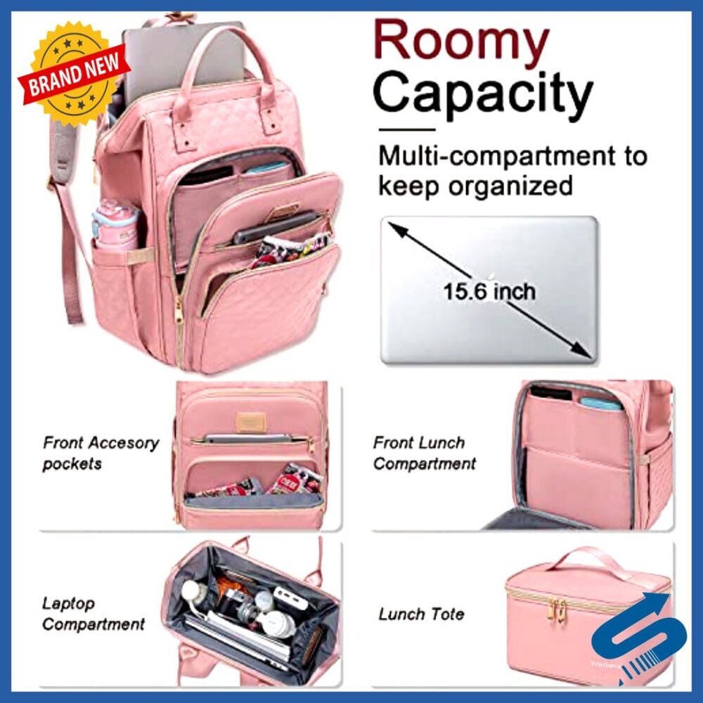 Lunch Laptop Backpack Women's Work Travel Carry-On Multi-Pocket Compartment - Picture 2 of 6